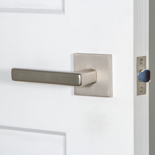 Quadrato Rosette with Lusso Lever in Satin Nickel - Viaggio Hardware