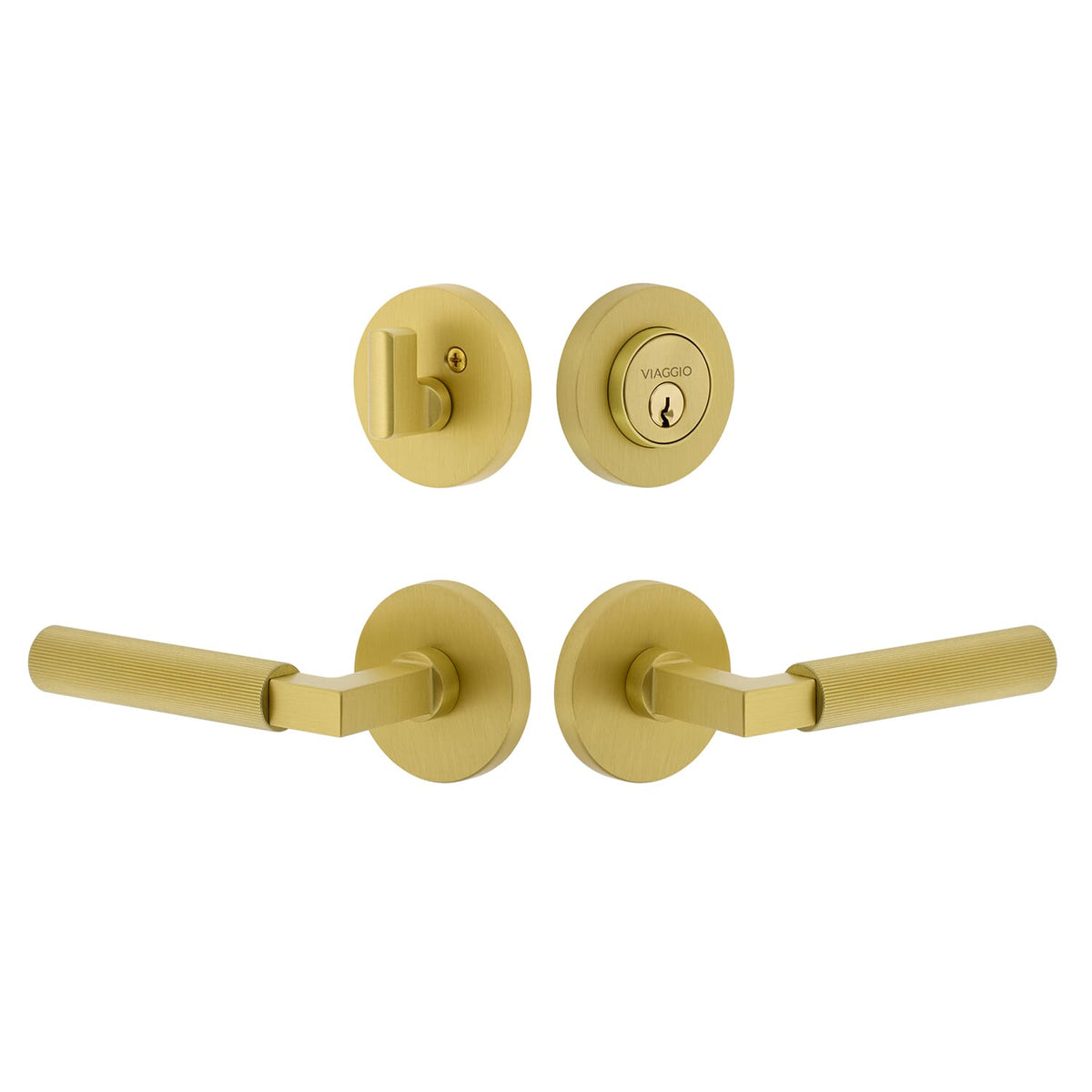 Circolo Rosette Entry Set with Contempo Fluted Lever  in Satin Brass