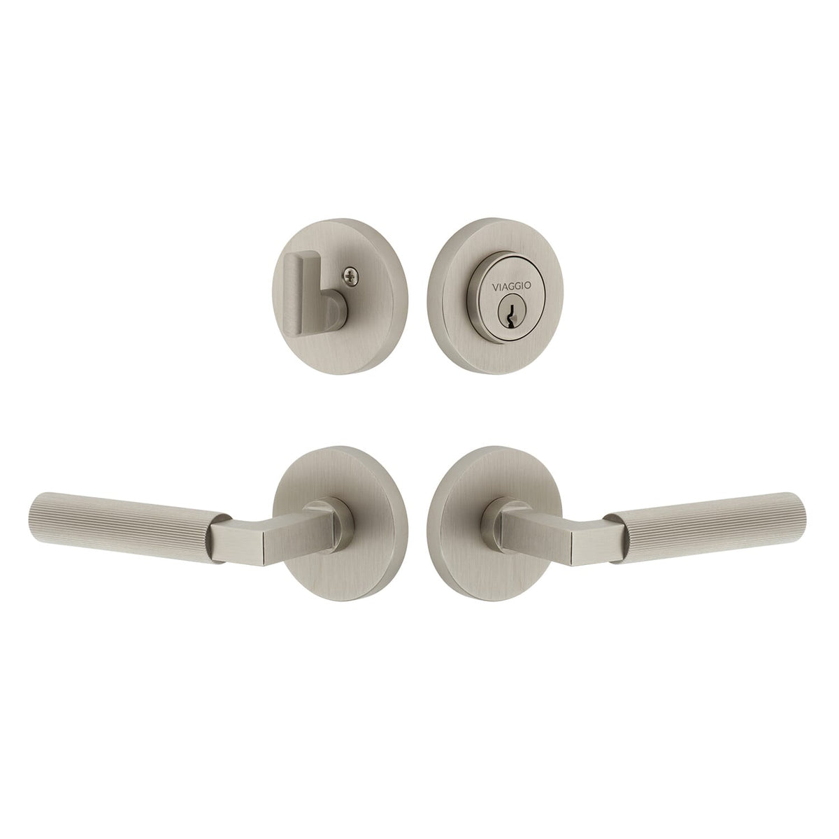 Circolo Rosette Entry Set with Contempo Fluted Lever  in Satin Nickel
