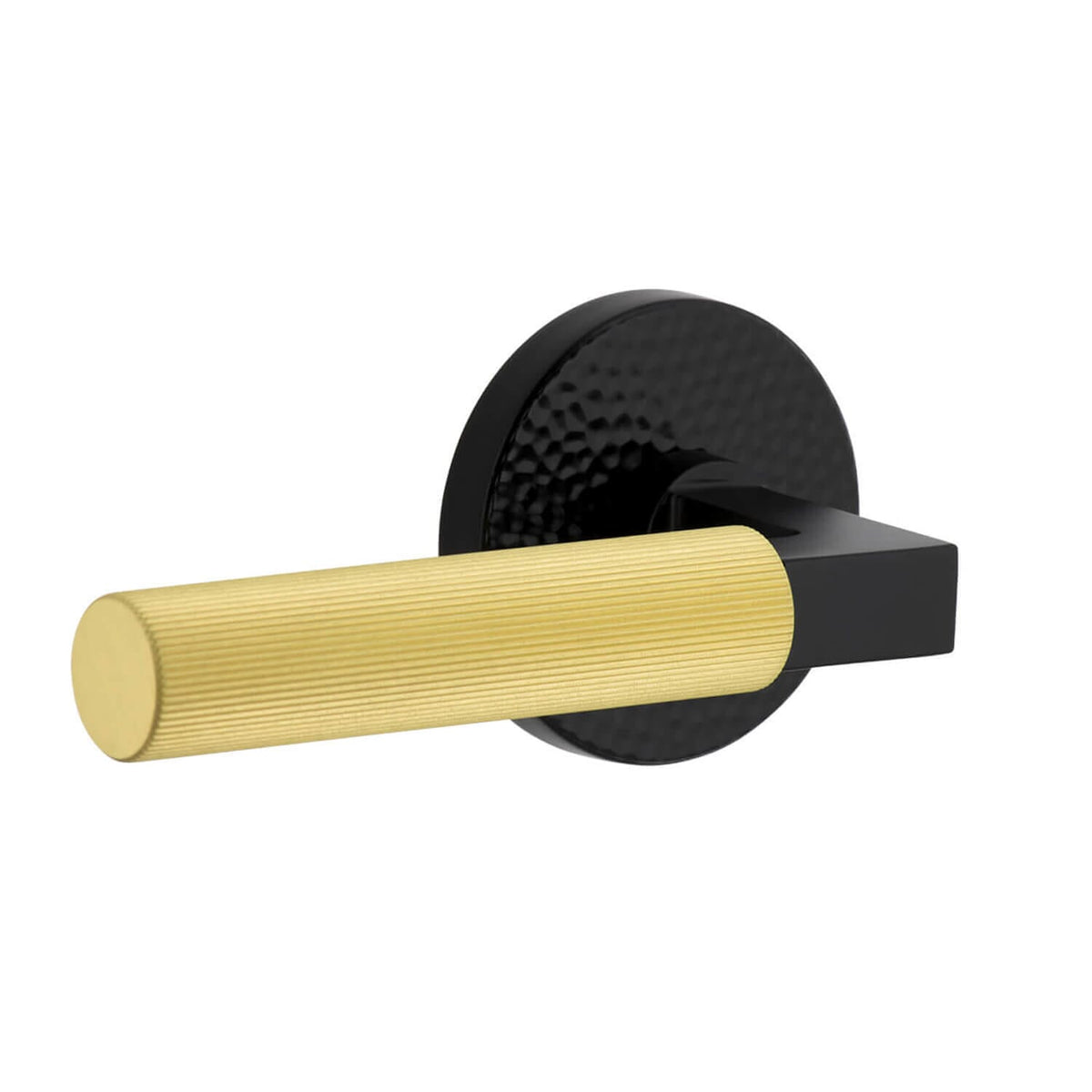 Circolo Hammered Rosette in Satin Black with Satin Brass Contempo Fluted Lever