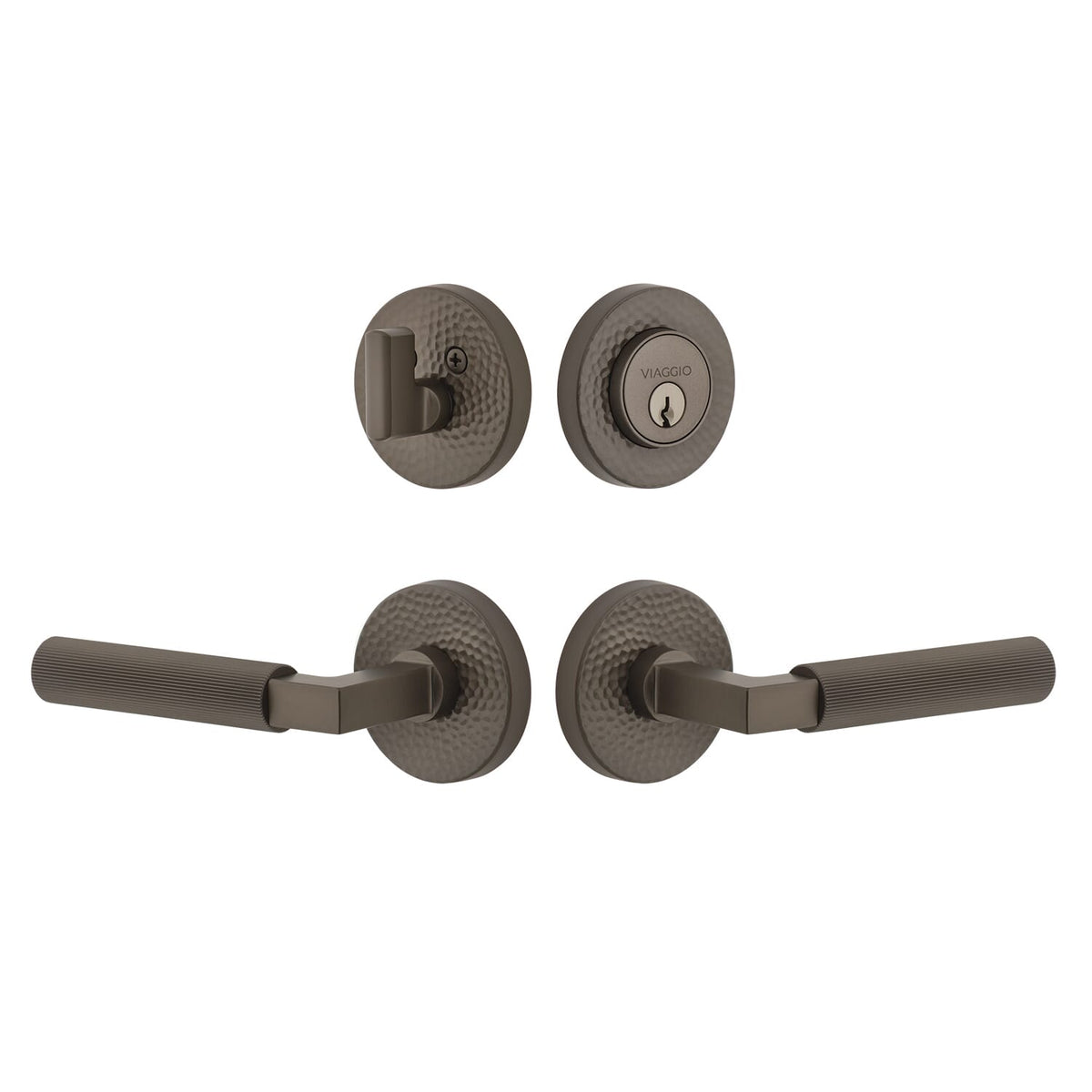 Circolo Hammered Rosette Entry Set with Contempo Fluted Lever  in Titanium Gray