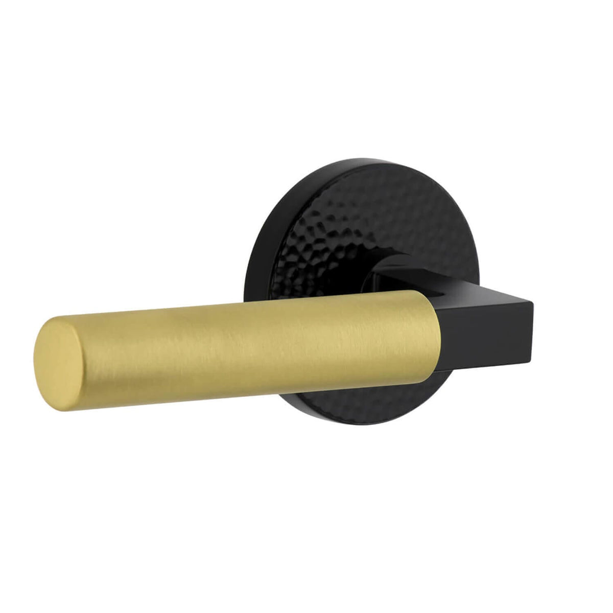 Circolo Hammered Rosette in Satin Black with Satin Brass Contempo Smooth Lever