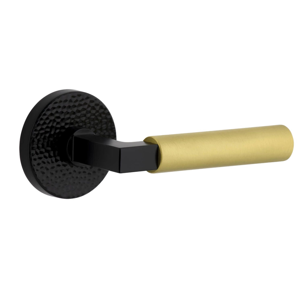 Circolo Hammered Rosette in Satin Black with Satin Brass Contempo Smooth Lever