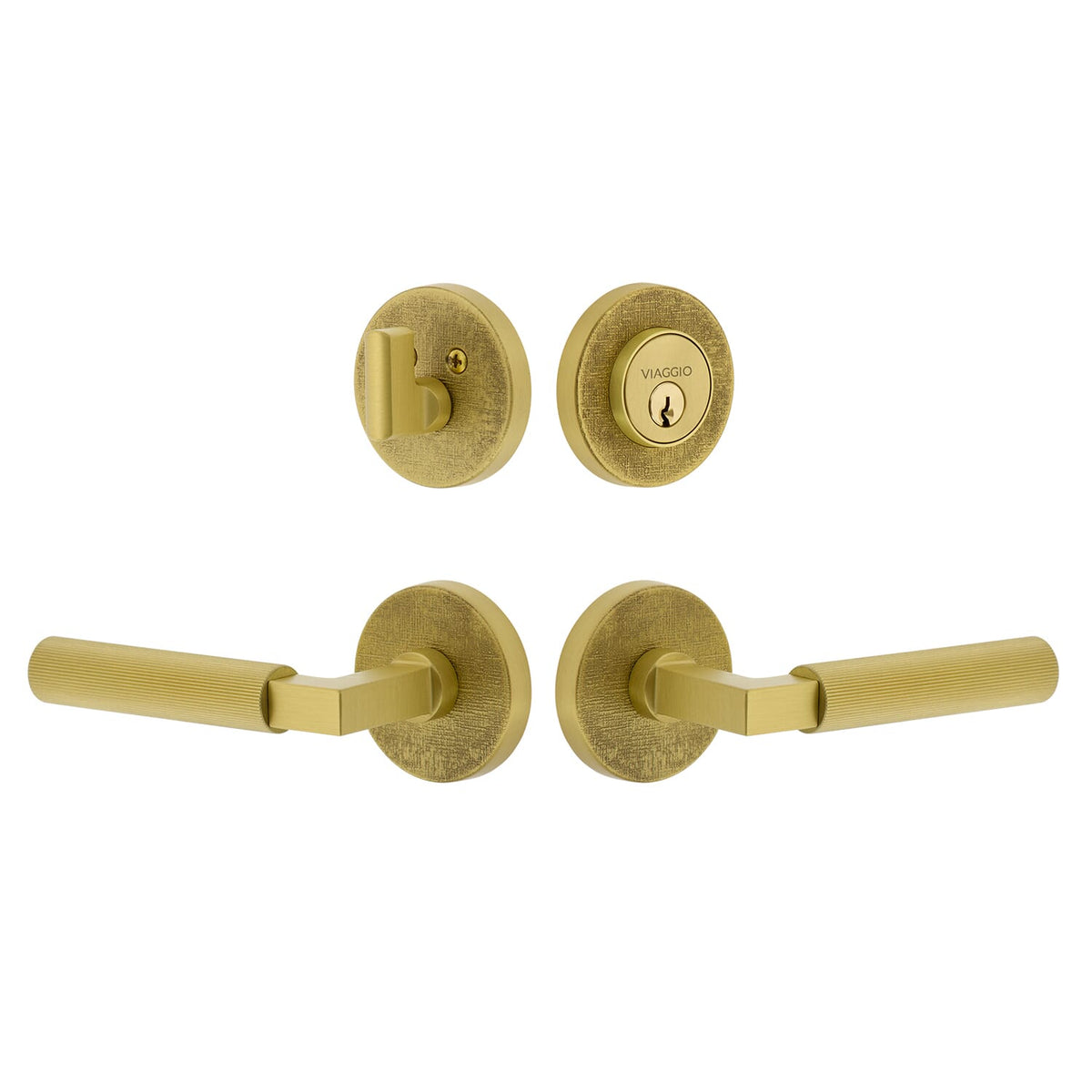 Circolo Linen Rosette Entry Set with Contempo Fluted Lever  in Satin Brass