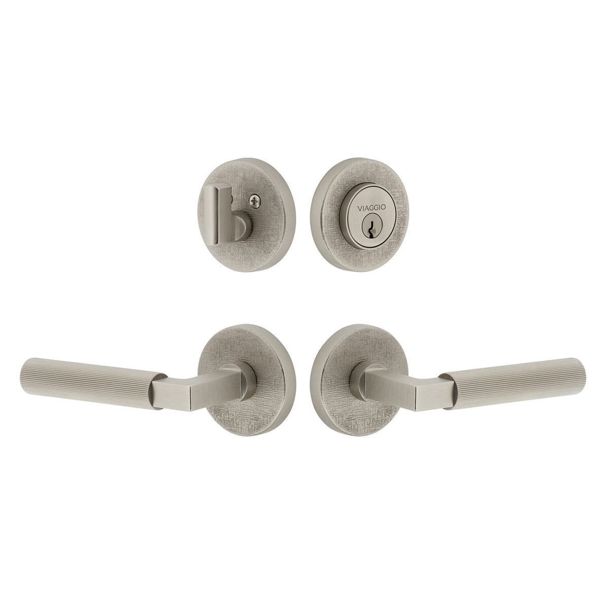 Circolo Linen Rosette Entry Set with Contempo Fluted Lever  in Satin Nickel