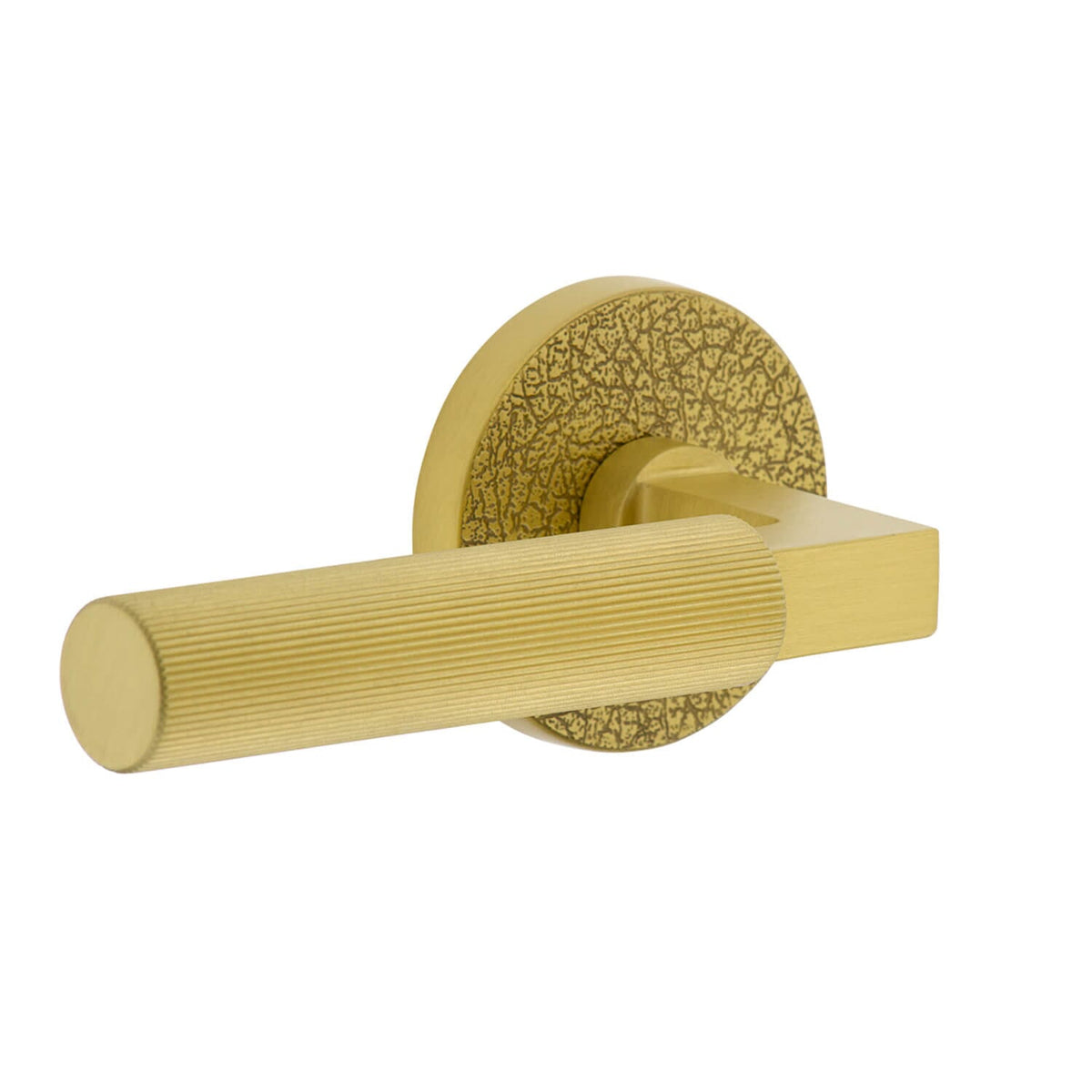 Circolo Leather Rosette with Contempo Fluted Lever in Satin Brass