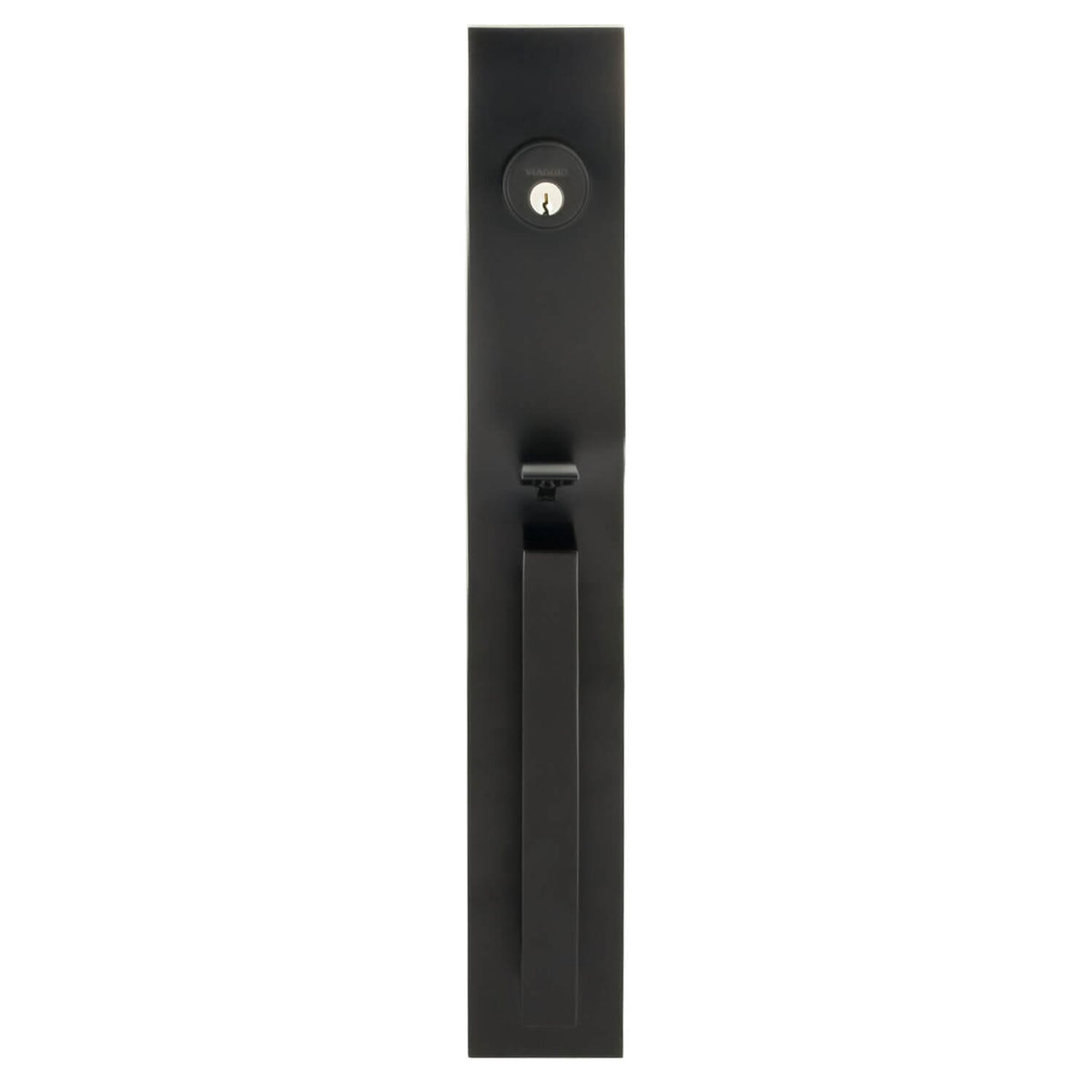 Quadrato One-Piece Handleset with D Grip and Circolo Rosette with Quadrato Knob in Satin Black