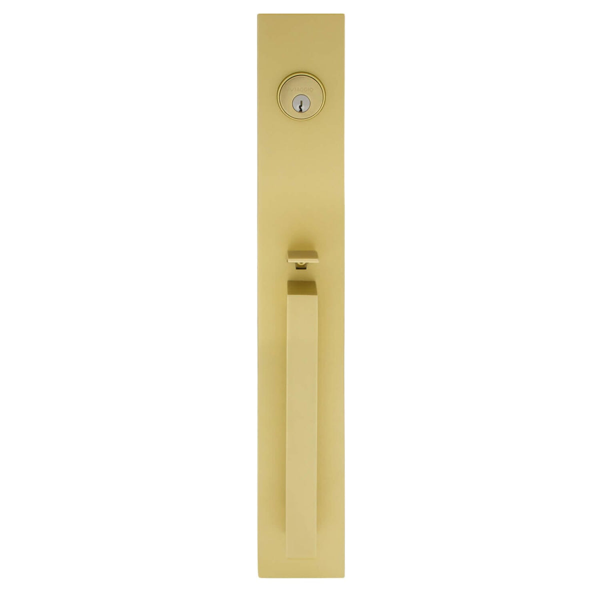 Quadrato One-Piece Handleset with D Grip and Quadrato Rosette with Contempo Rebar Lever in Satin Brass