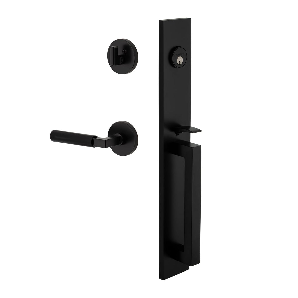 Quadrato One-Piece Handleset with D Grip and Circolo Rosette with Contempo Smooth Lever in Satin Black