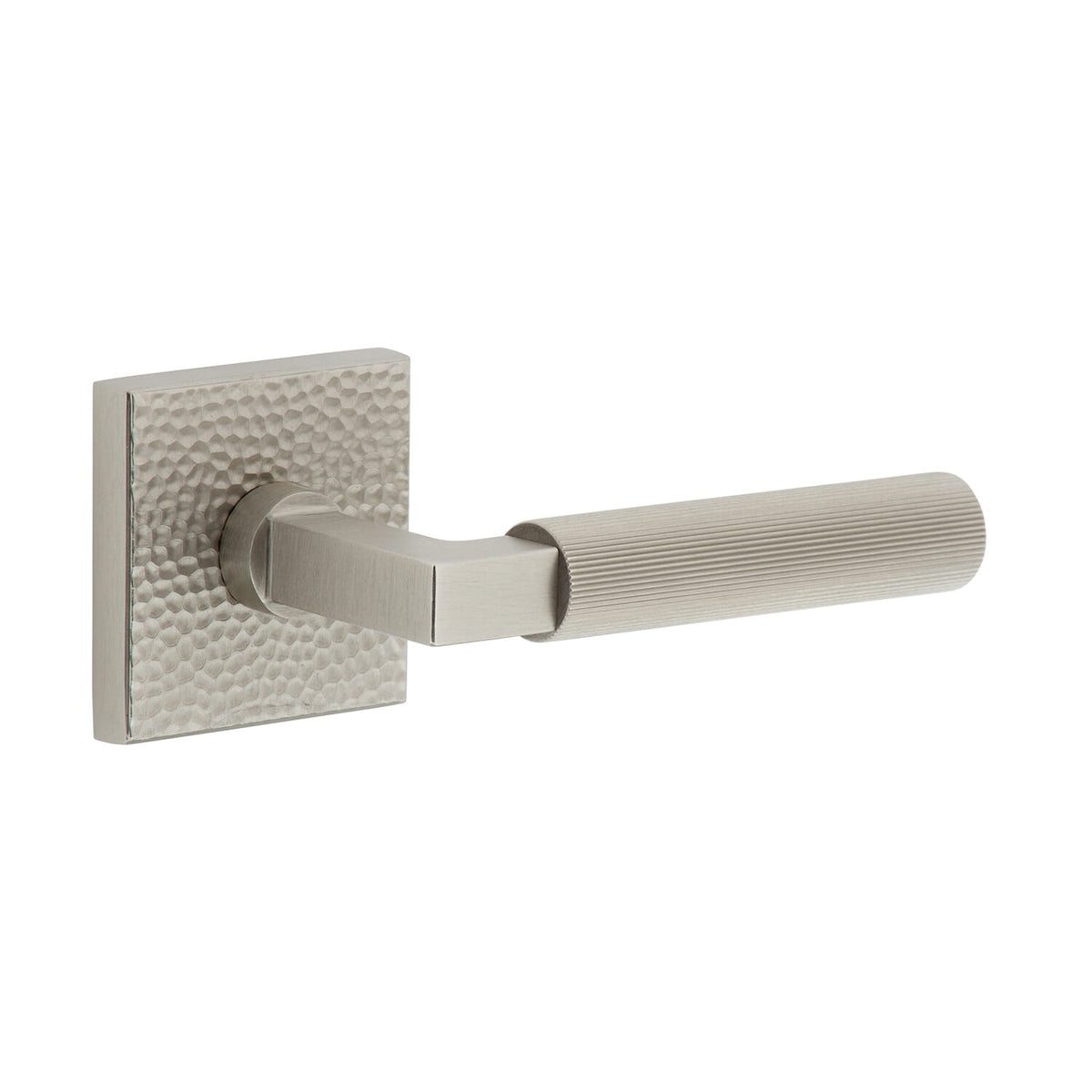Quadrato Hammered Rosette with Contempo Fluted Lever in Satin Nickel