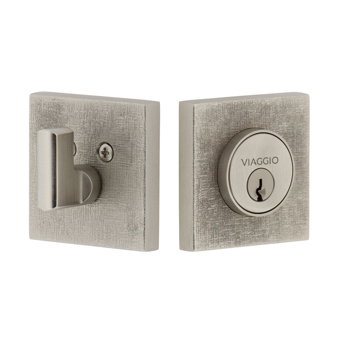 Quadrato Linen  Single Cylinder Deadbolt in Satin Nickel