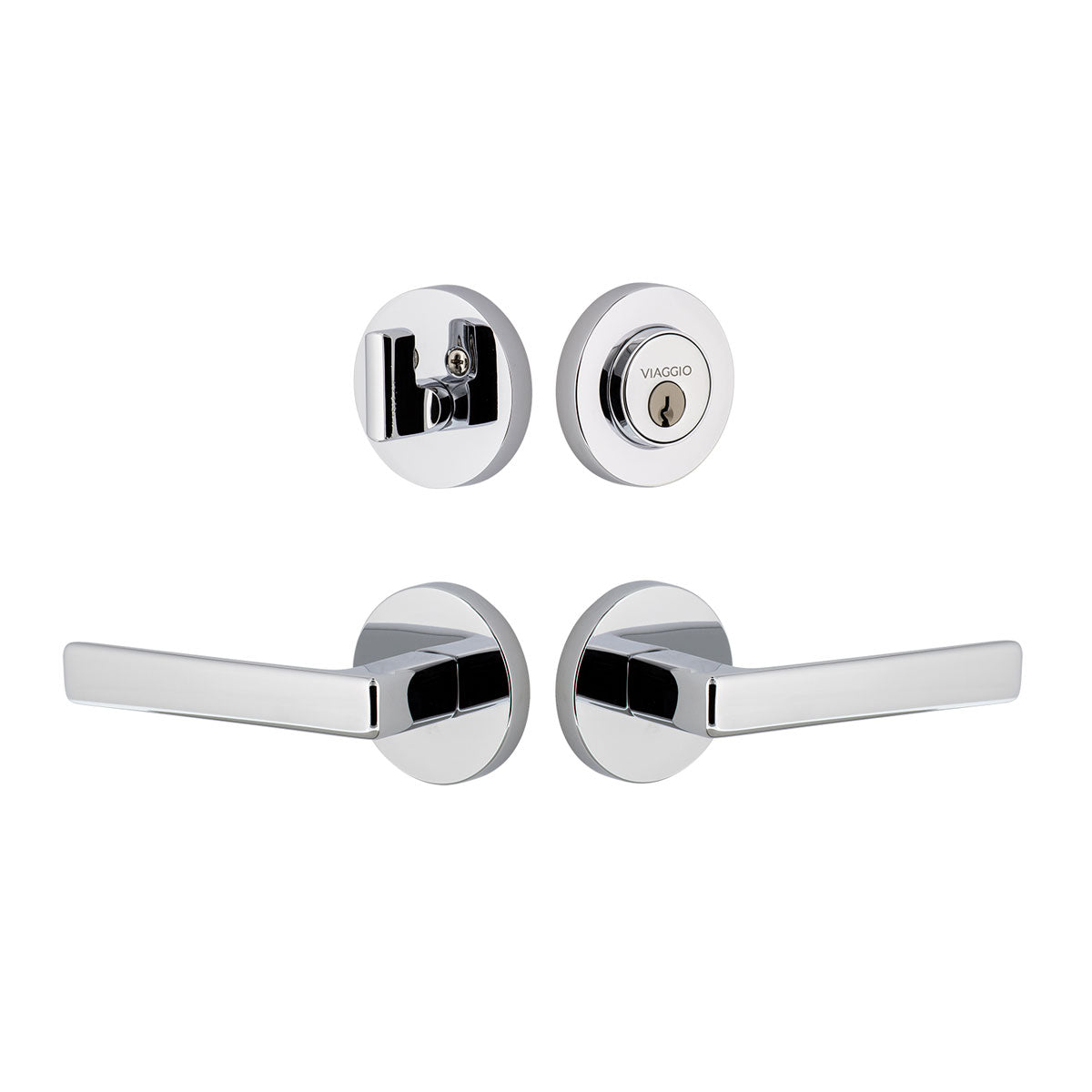 Circolo Rosette Entry Set with Lusso Lever in Bright Chrome