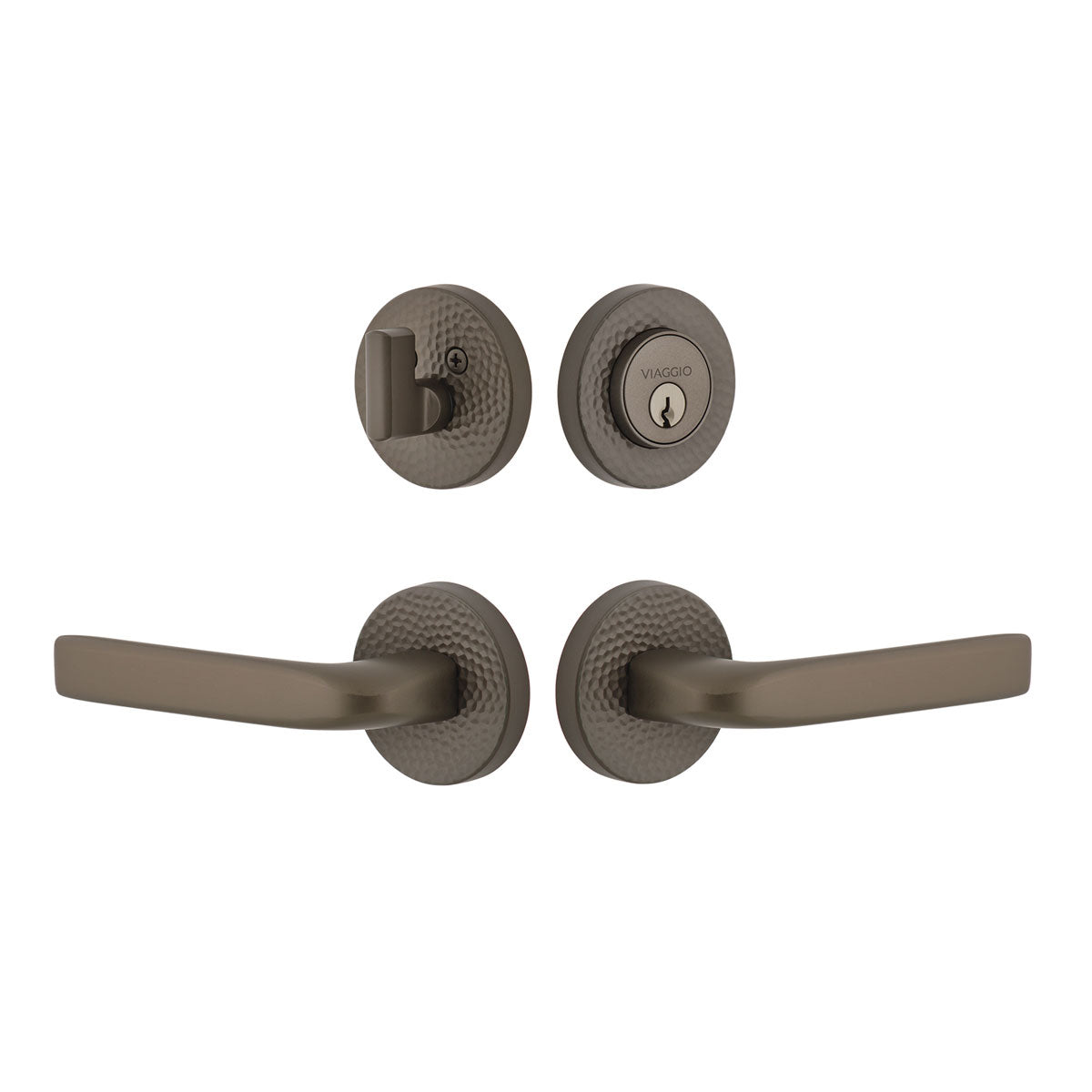 Circolo Hammered Rosette Entry Set with Bella Lever in Titanium Gray