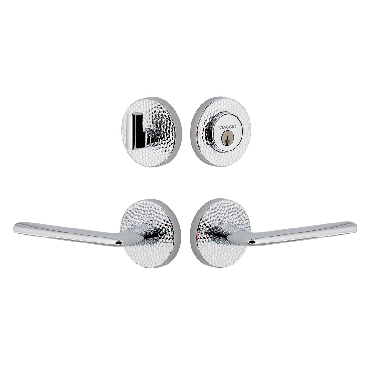Circolo Hammered Rosette Entry Set with Brezza Lever in Bright Chrome
