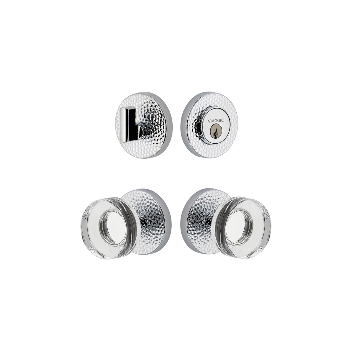 Circolo Hammered Rosette Entry Set with Circolo Crystal Knob in Bright Chrome