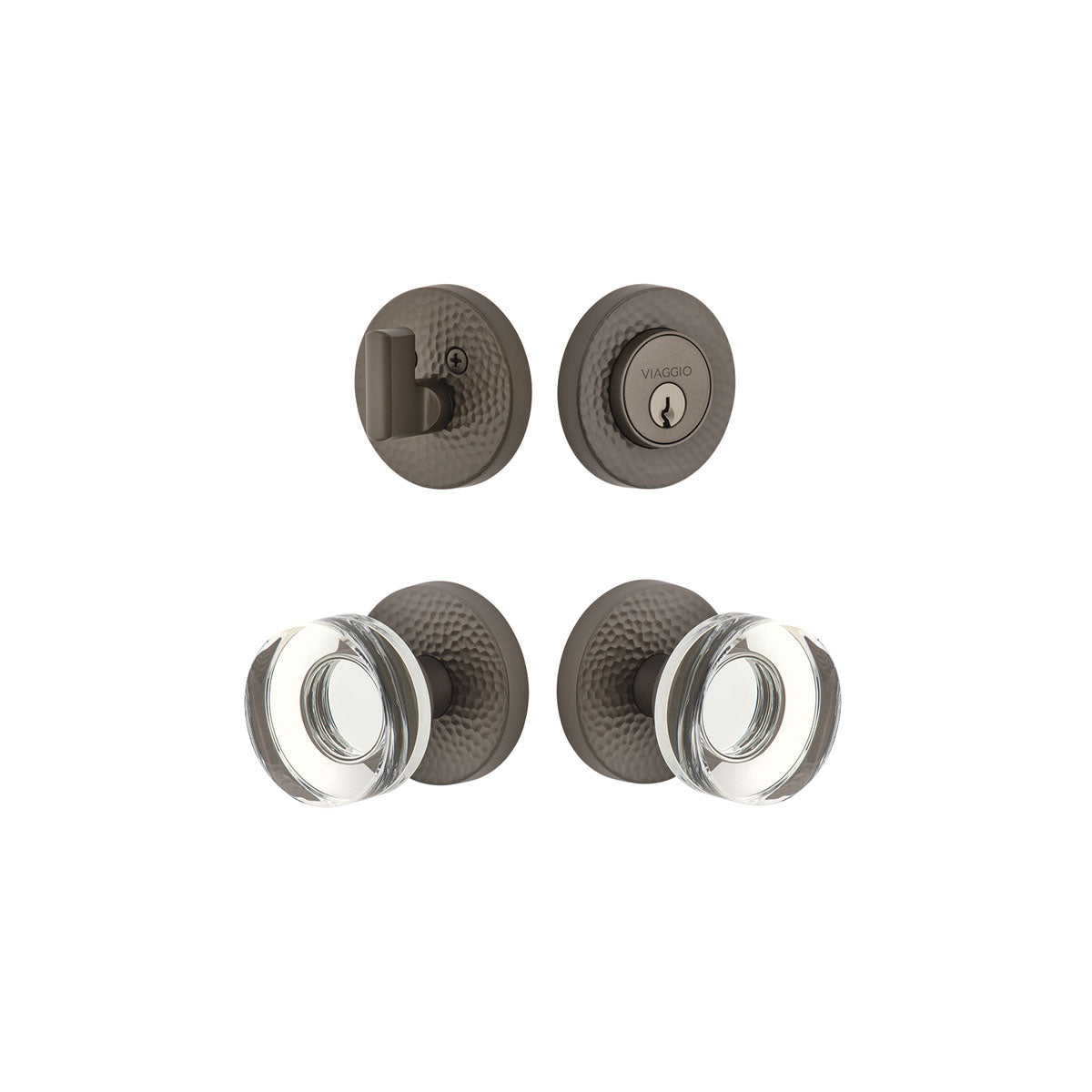 Circolo Hammered Rosette Entry Set with Circolo Crystal Knob in Titanium Gray