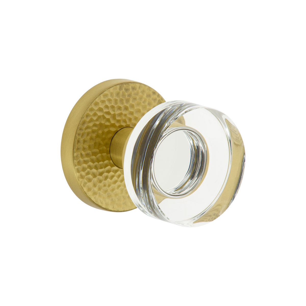 Circolo Hammered Rosette with Circolo Crystal Knob in Satin Brass