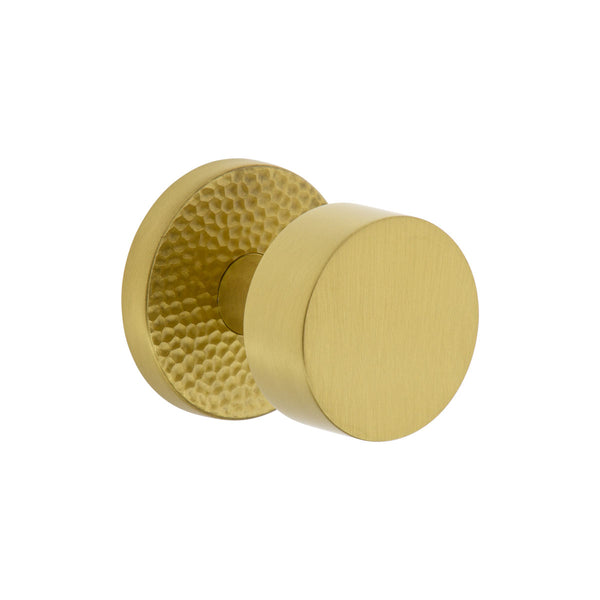 Circolo Hammered Rosette with Circolo Knob in Satin Brass