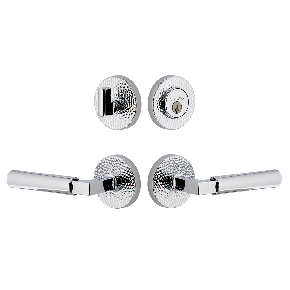 Circolo Hammered Rosette Entry Set with Contempo Lever in Bright Chrome