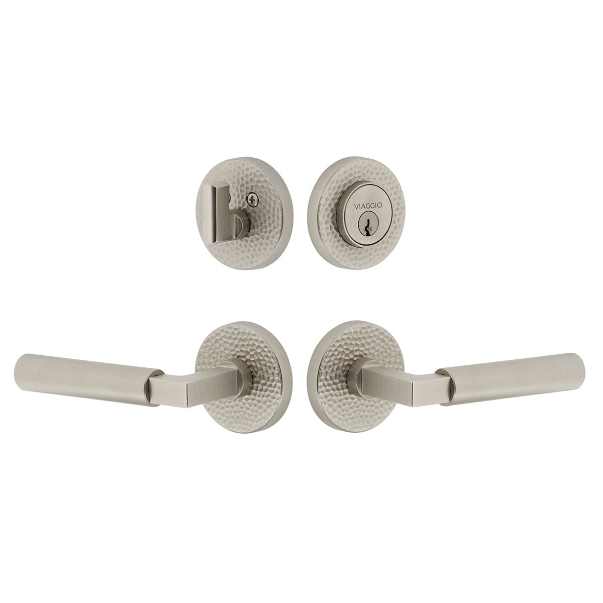 Circolo Hammered Rosette Entry Set with Contempo Lever in Satin Nickel