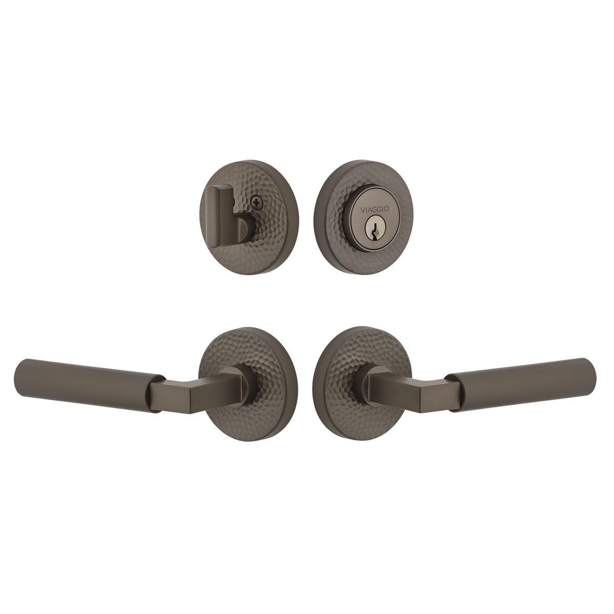 Circolo Hammered Rosette Entry Set with Contempo Lever in Titanium Gray