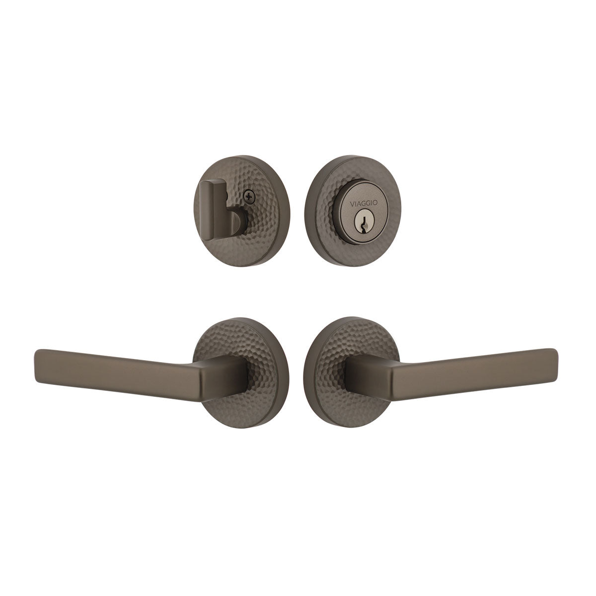 Circolo Hammered Rosette Entry Set with Lusso Lever in Titanium Gray