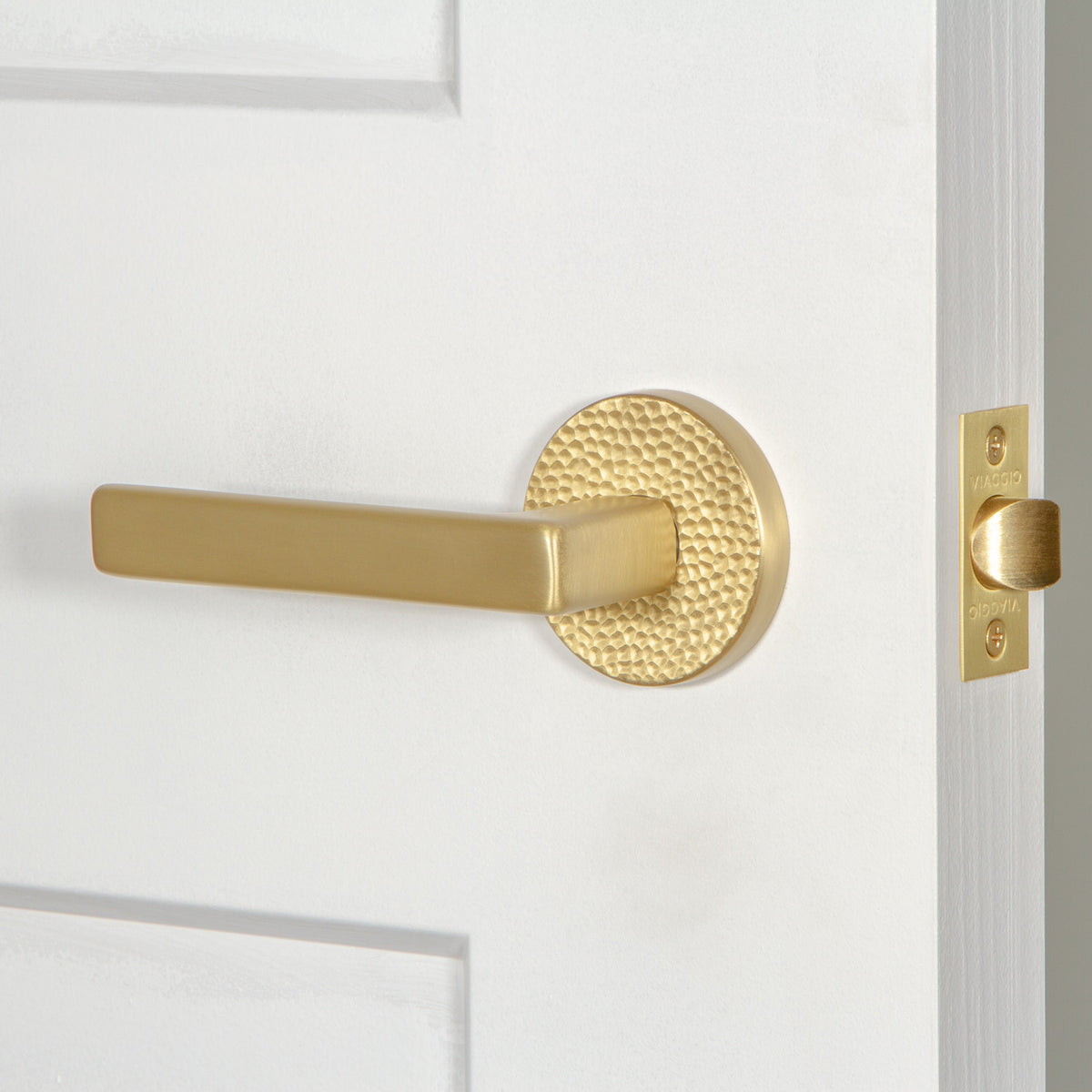 Circolo Hammered Rosette with Lusso Lever in Satin Brass
