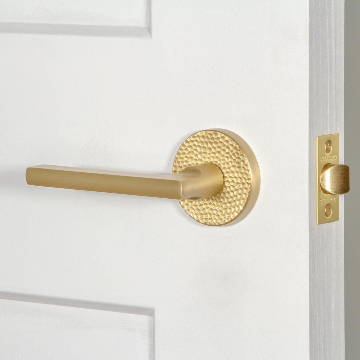 Circolo Hammered Rosette with Milano Lever in Satin Brass