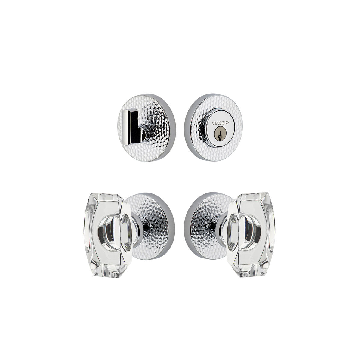Circolo Hammered Rosette Entry Set with Stella Knob in Bright Chrome