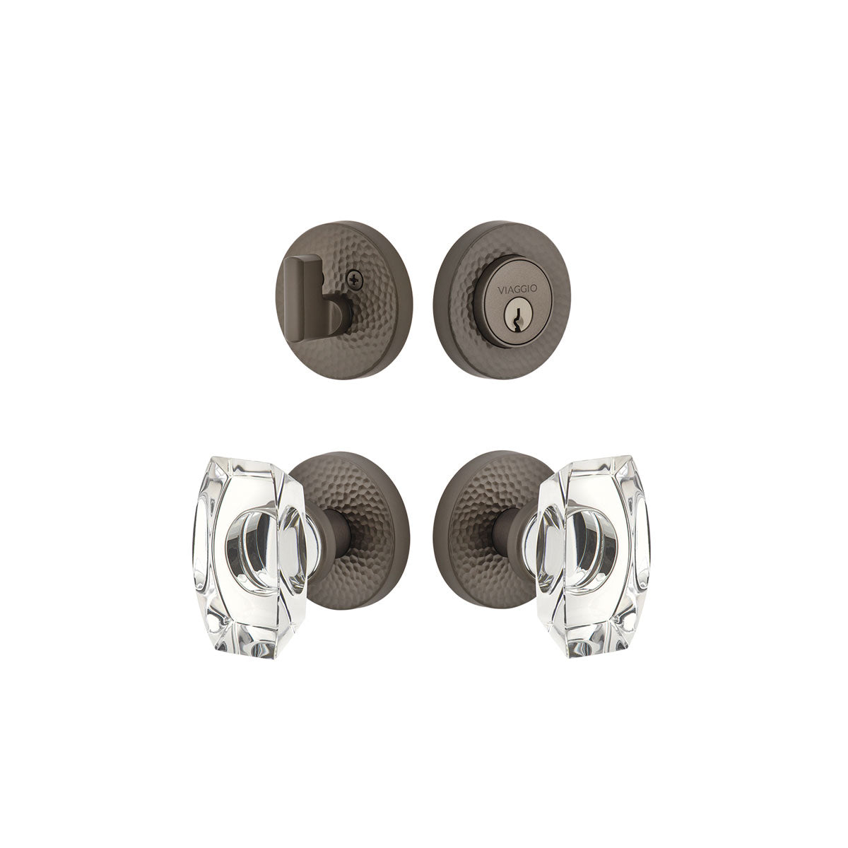 Circolo Hammered Rosette Entry Set with Stella Knob in Titanium Gray