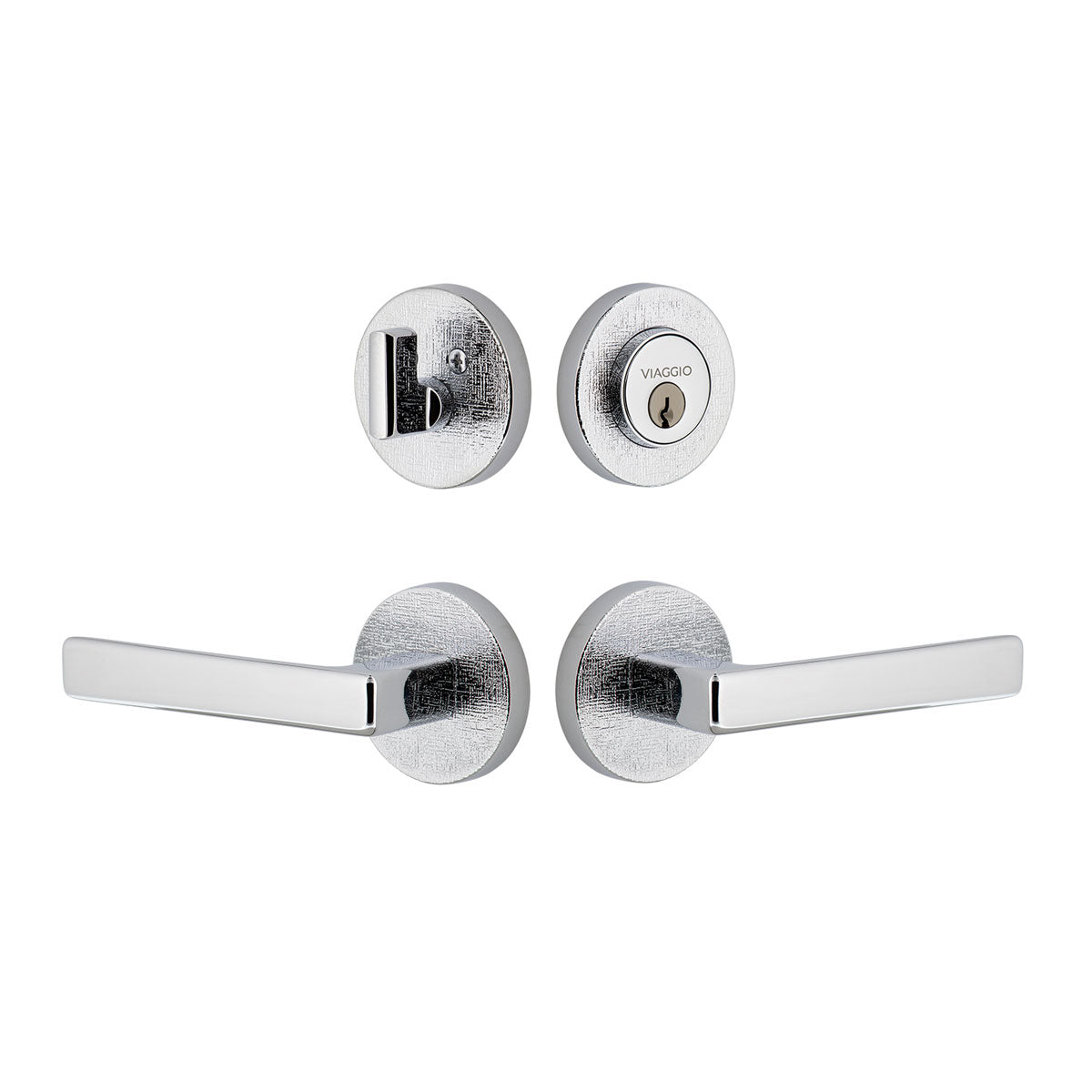 Circolo Linen Rosette Entry Set with Lusso Lever in Bright Chrome