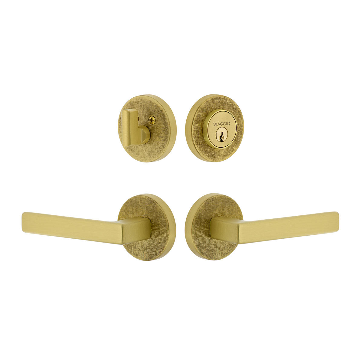 Circolo Linen Rosette Entry Set with Lusso Lever in Satin Brass
