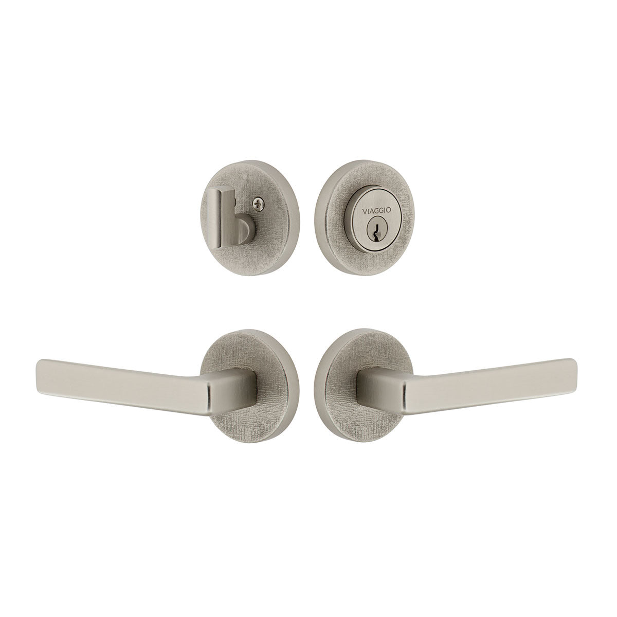 Circolo Linen Rosette Entry Set with Lusso Lever in Satin Nickel