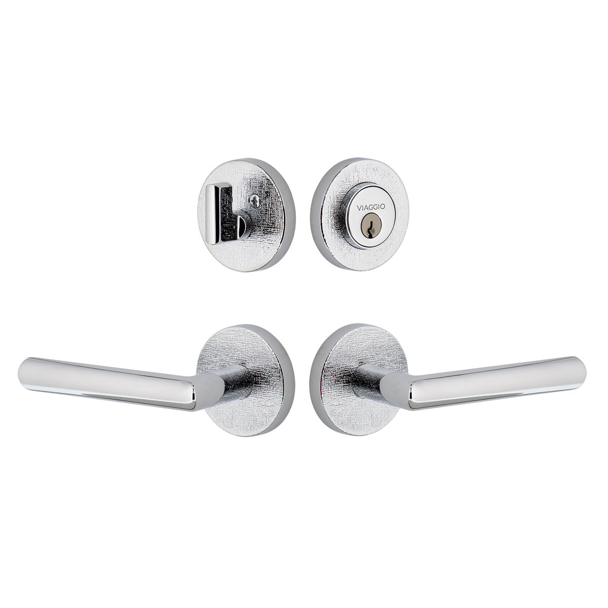 Circolo Linen Rosette Entry Set with Moderno Lever in Bright Chrome