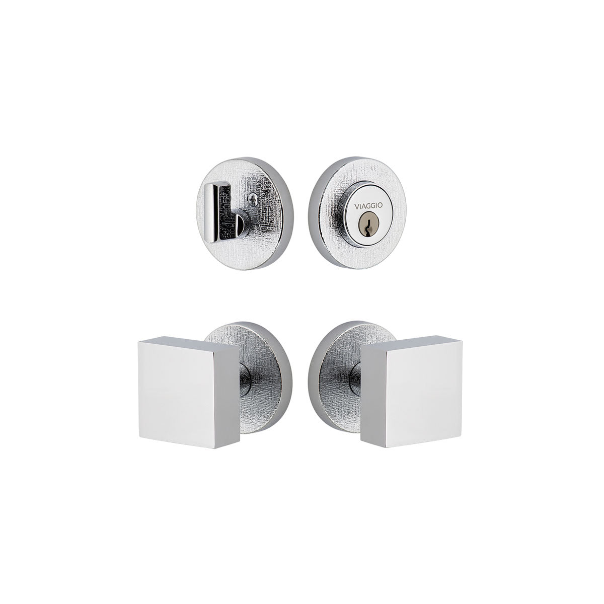 Circolo Linen Rosette Entry Set with Quadrato Knob in Bright Chrome