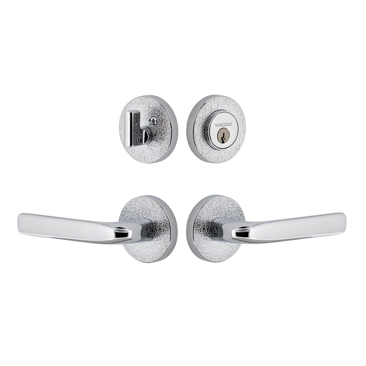 Circolo Leather Rosette Entry Set with Bella Lever in Bright Chrome