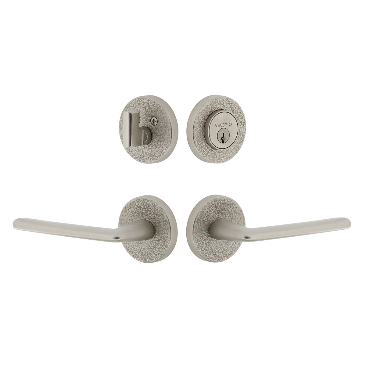 Circolo Leather Rosette Entry Set with Brezza Lever in Satin Nickel
