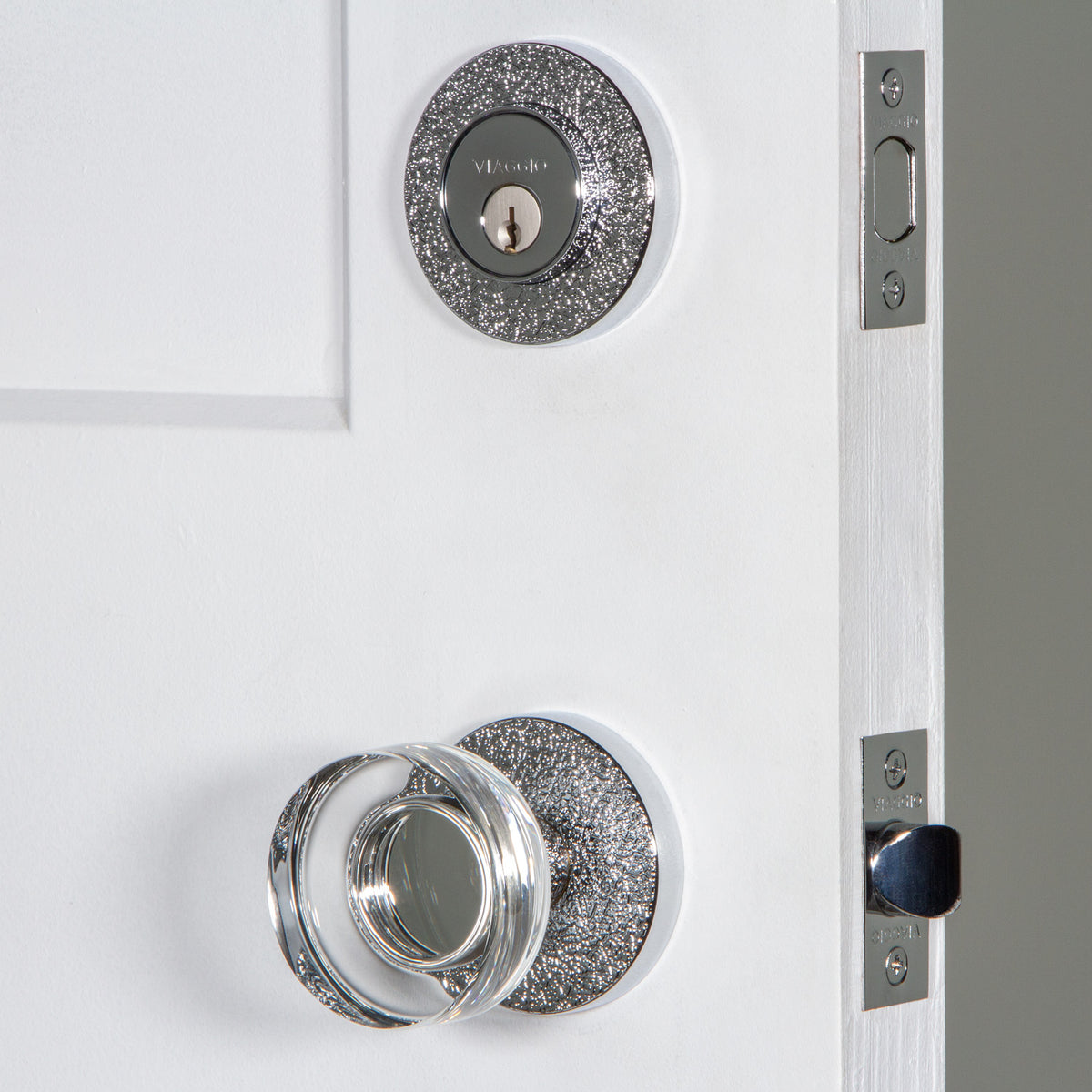 Circolo Leather Rosette Entry Set with Circolo Crystal Knob in Bright Chrome