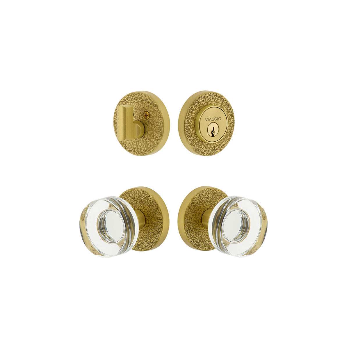 Circolo Leather Rosette Entry Set with Circolo Crystal Knob in Satin Brass