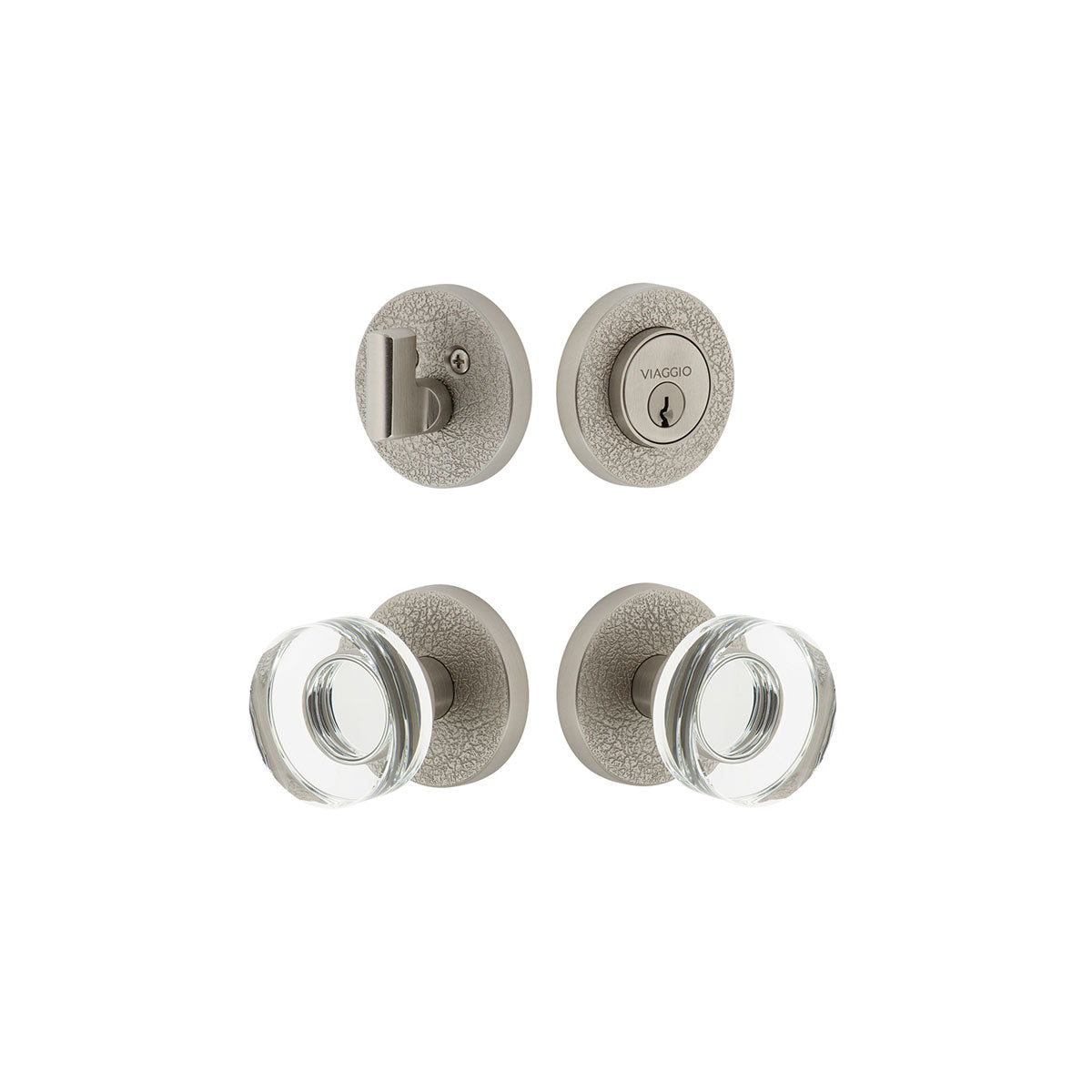 Circolo Leather Rosette Entry Set with Circolo Crystal Knob in Satin Nickel