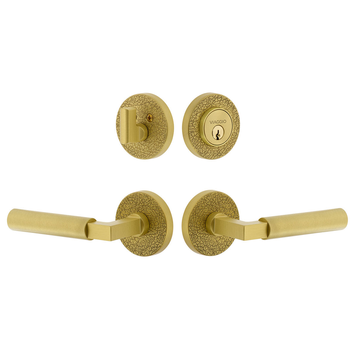 Circolo Leather Rosette Entry Set with Contempo Lever in Satin Brass