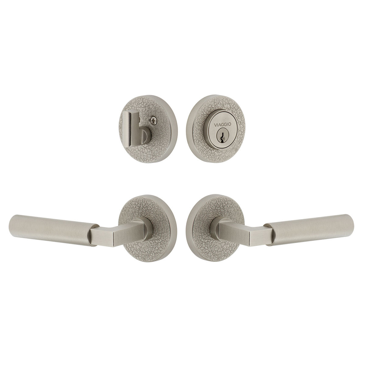Circolo Leather Rosette Entry Set with Contempo Lever in Satin Nickel