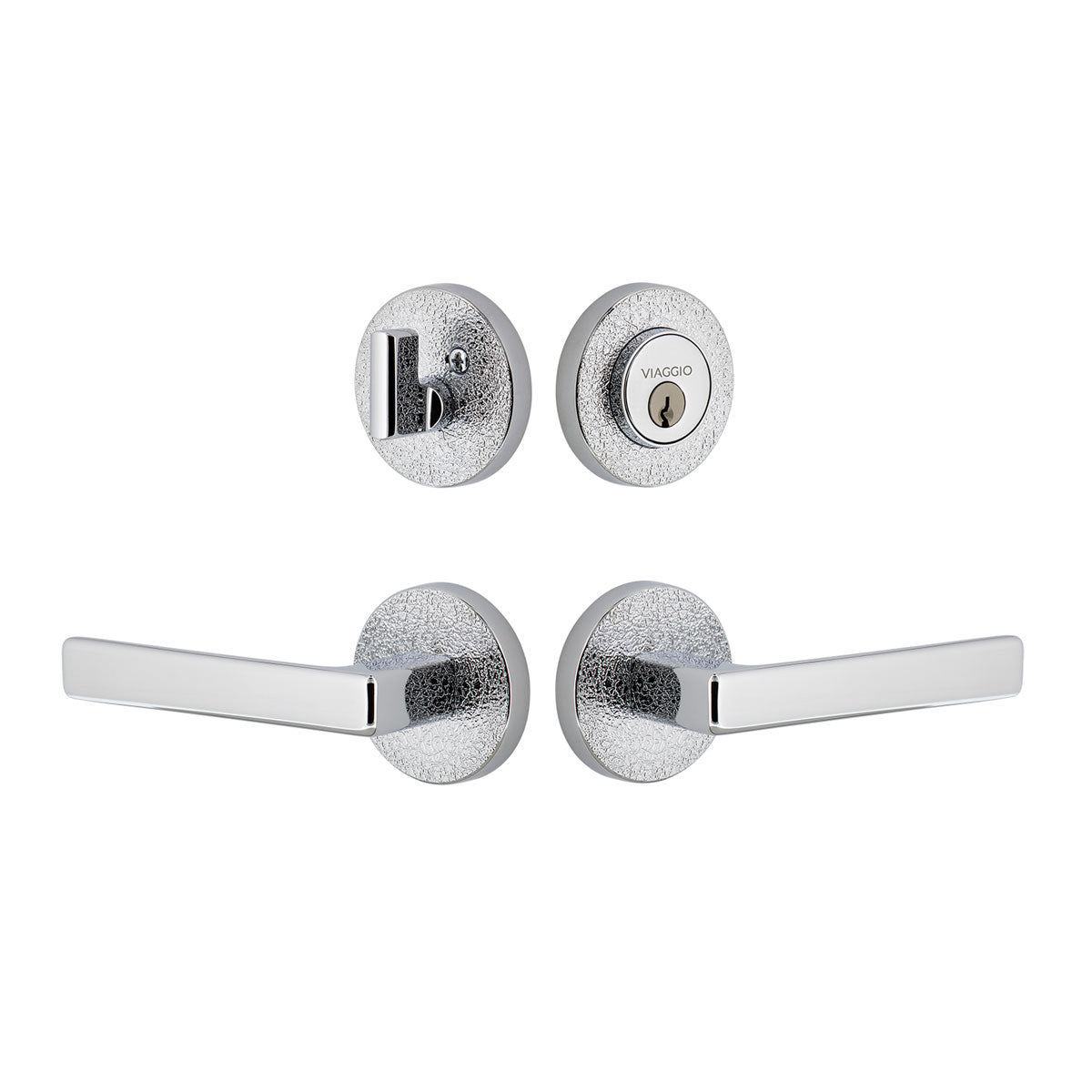 Circolo Leather Rosette Entry Set with Lusso Lever in Bright Chrome