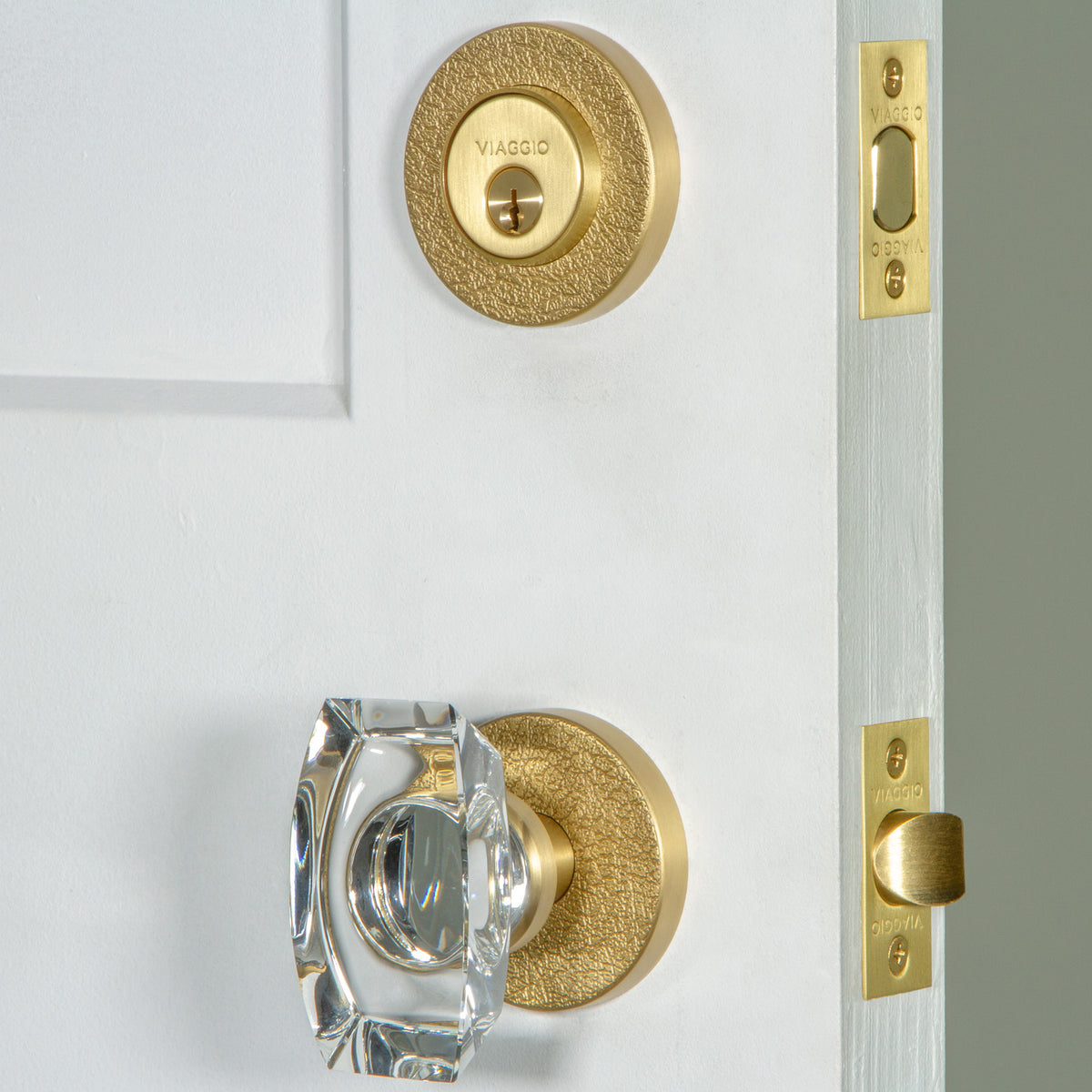 Circolo Leather Rosette Entry Set with Stella Knob in Satin Brass