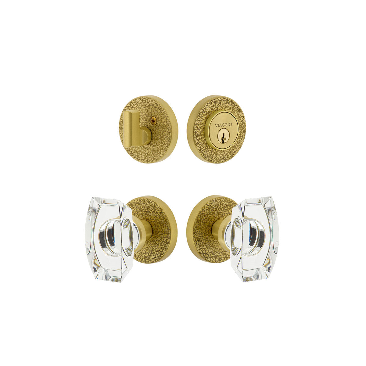Circolo Leather Rosette Entry Set with Stella Knob in Satin Brass