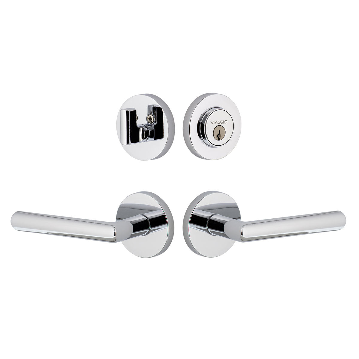 Circolo Rosette Entry Set with Moderno Lever in Bright Chrome