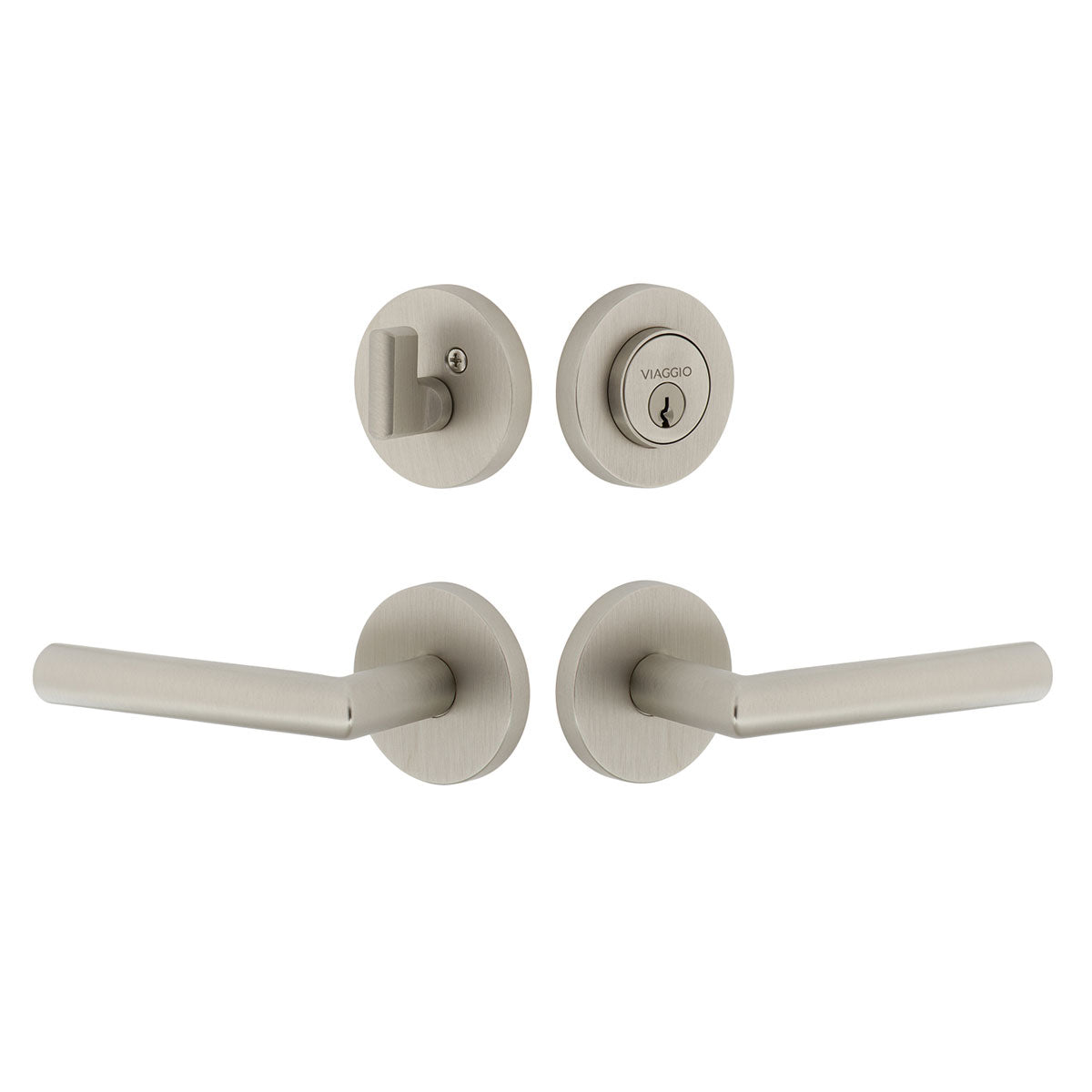 Circolo Rosette Entry Set with Moderno Lever in Satin Nickel
