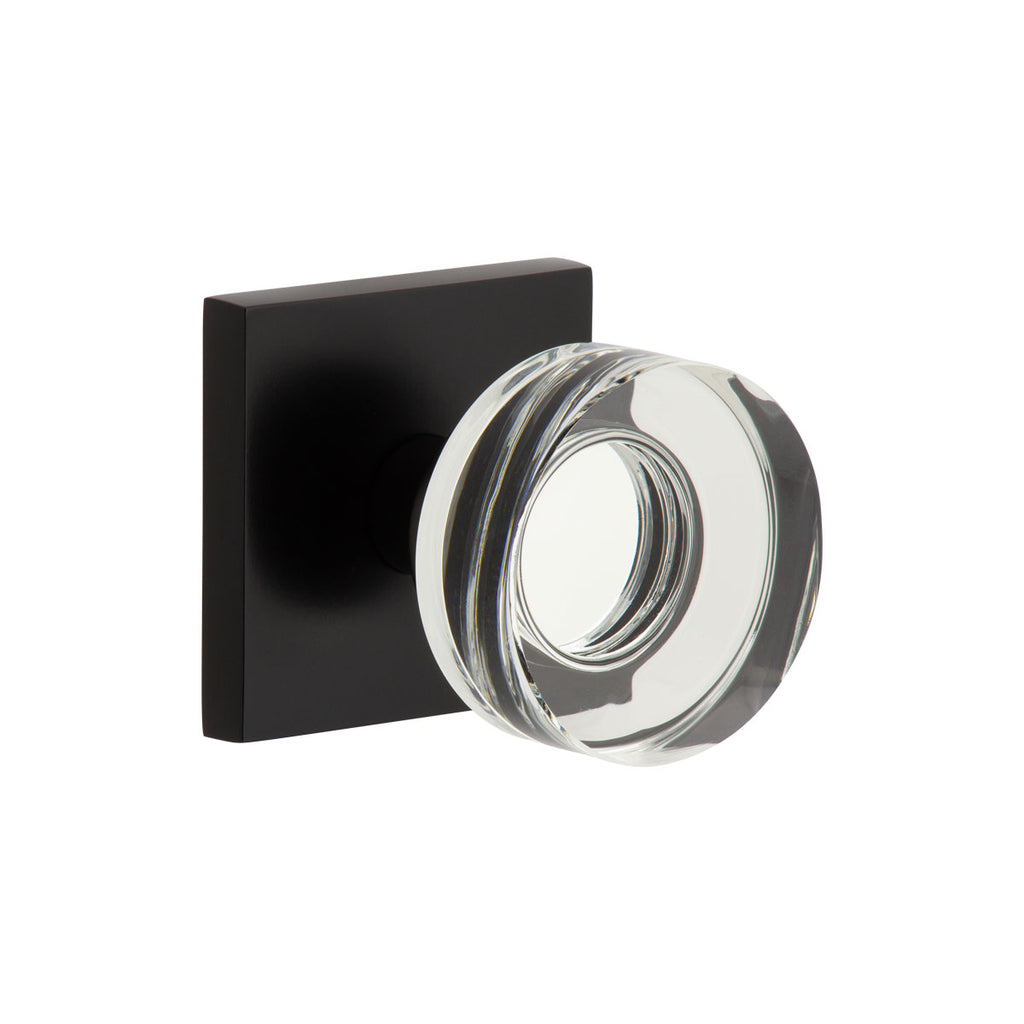 Quadrato Rosette with Circolo Crystal Knob in Satin Black - Viaggio Hardware