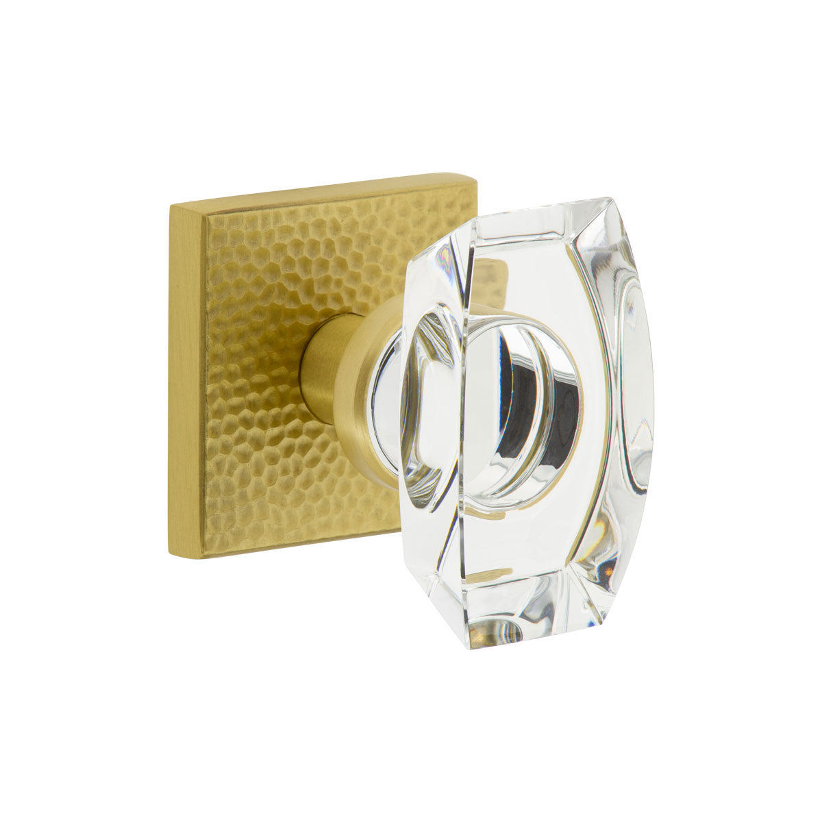 quadrato hammered rosette with stella crytal knob in satin brass