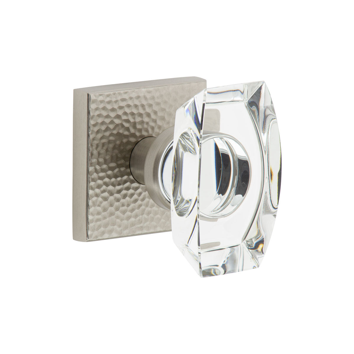 Quadrato Hammered Rosette with Stella Crystal Knob in Satin Nickel